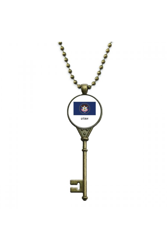 u.s. state flag contour utah key necklace pendant tray embellished chain