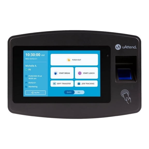 uAttend JR2000 Fingerprint Time Clock, Unlimited Employees, 8"H x 10"W x 3"D