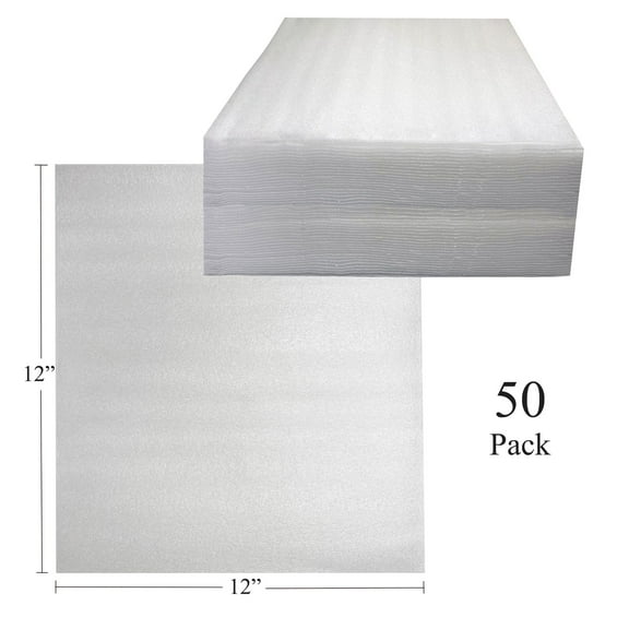 uBoxes Foam Sheets 12" x 12" (50 Pack) 1/16" Thick Cushioning Wrap