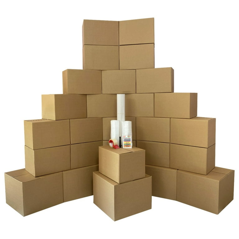 Uboxes Moving Boxes - 2 Room Bigger Smart Moving Kit - 28 Boxes,Tape, More