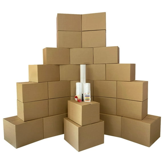 uBoxes Moving Boxes - 2 Room Bigger Smart Moving Kit - 28 Boxes ,Tape, & more