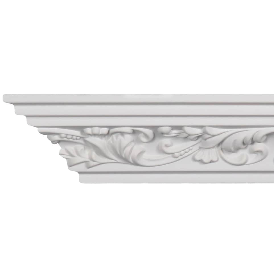 Elegant White Polyurethane Scrolling Leaf Crown Molding Set