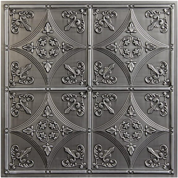 uDecor Cathedral Ceiling Tile Antique Nickel 2x2 Box of 10 - Drop-in or Glue Up