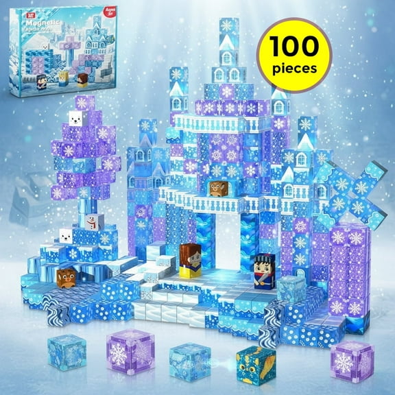 uMadeUs Magnetic Blocks Building Set - Puzzle Cubes as STEM Toys for Kids - Toddlers Sensory Construction Tiles - Ages 3+ Creative Educational Games for Boys and Girls - 100-pc Frozen Theme