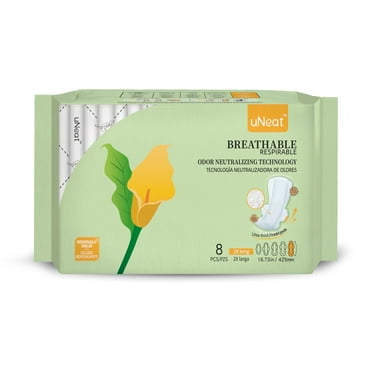 uNeat Super Long Overnight Pads with Wings, Unscented Sanitary Napkins, Size 5, 8 Ct