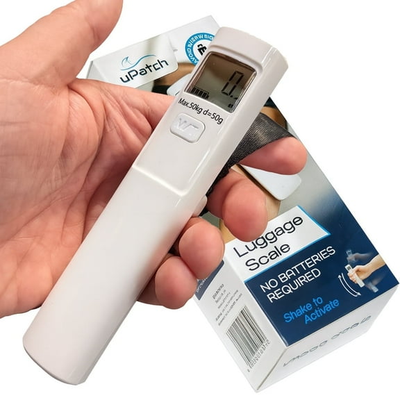 uPatch Luggage Scale, Battery Free Shake to Charge, 110 lb / 50 kg Digital Travel Weigher with LCD Display, Strap and Secure Metal Hook