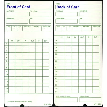 uPunch 300 uPTC1000-1 Compatible Time Cards for uPunch HN3000 Self-Aligning Time Clock