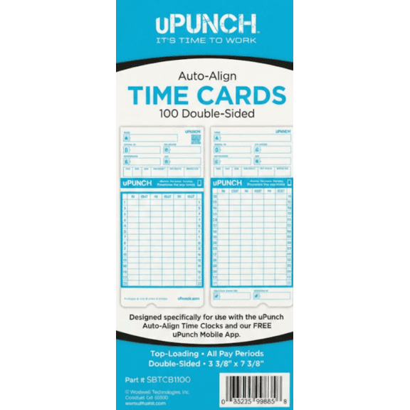 uPunch Auto-Align Double-Sided Time Cards, 100 Count