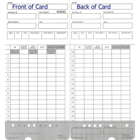 uPunch Double-Sided Time Clock Cards Paper, 300 Count, 6 Packs