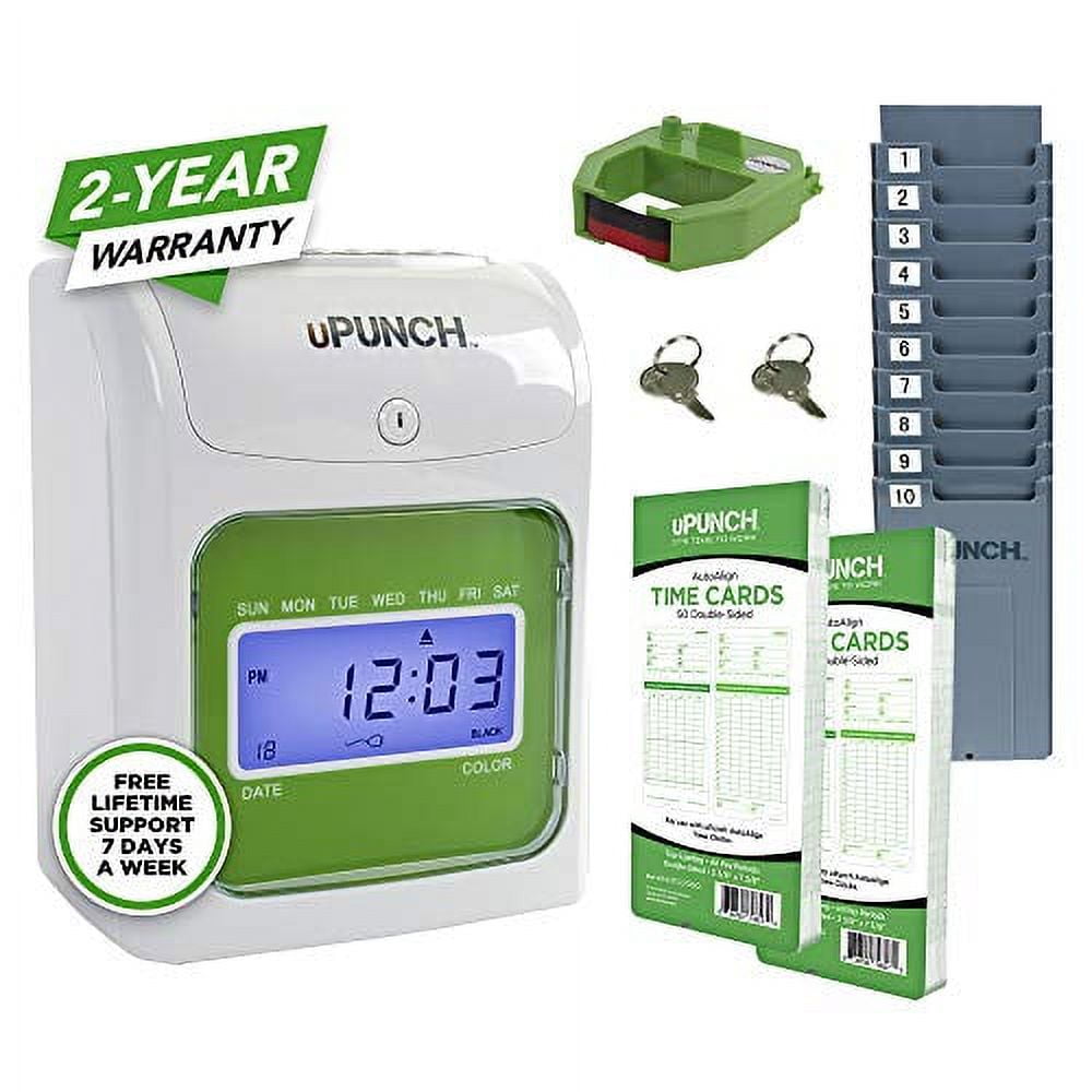 uPunch Starter Time Clock Bundle with 100Cards, 1 Time Card Rack, 1