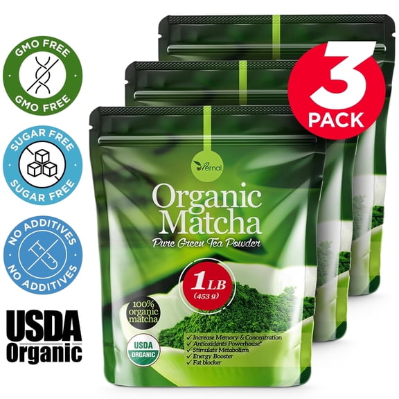 uVernal 3 pack Organic Matcha Green Tea Powder for Culinary & Drinks, 100% Pure and Easy to Mix, 1 lb