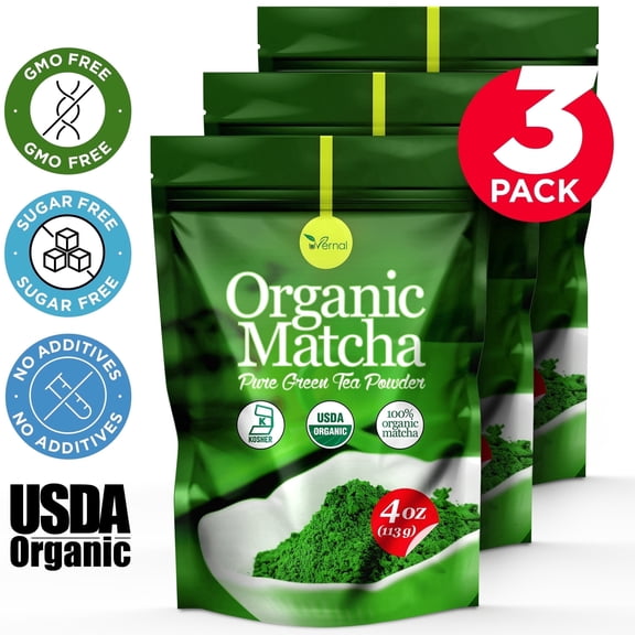 uVernal 3 pack Organic Green Tea Matcha Powder for Culinary & Drinks, 100% Pure and Easy to Mix, 4 oz