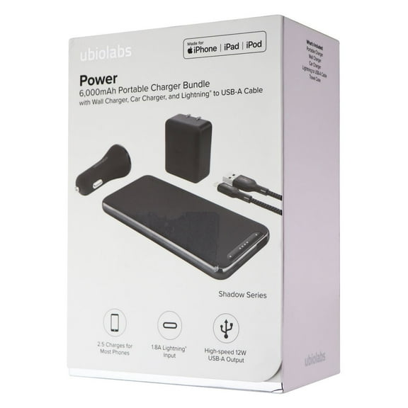 Open Box ubiolabs Portable Charger Bundle with 6,000mAh Battery - Black