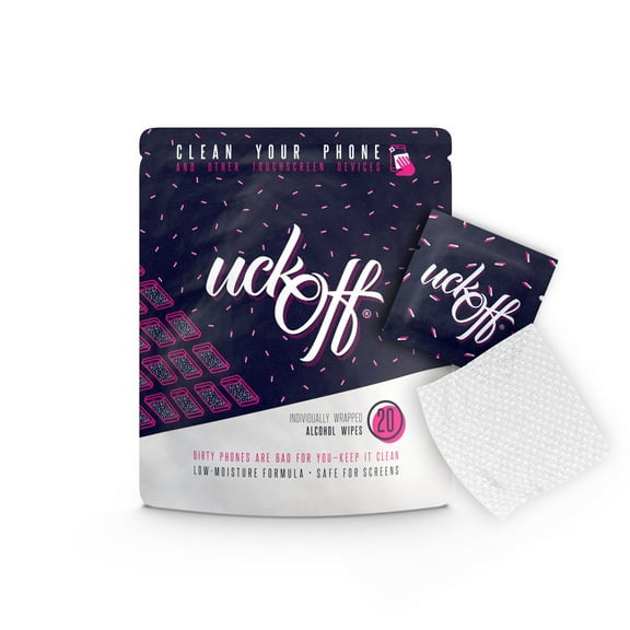 uck-off Touchscreen-Safe Cleaning Wipes - for Smartphones, Tablets, Smartwatches, E-Readers, 20 Biodegradable Fresh-Scent Towelettes in Resealable Bag - Made in California