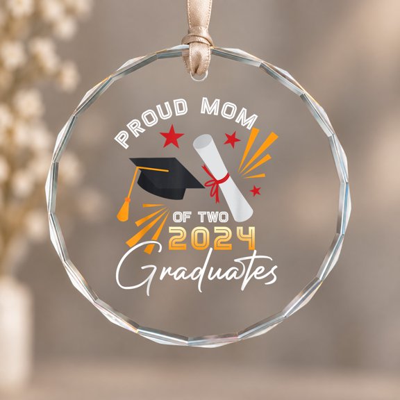 ud Mom Of Two Graduates Cap Senior Twin Family Ornament, Wall Decor, Circle Glass Ornament