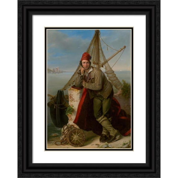 Ľudovít Benický 11x14 Black Ornate Wood Framed Double Matted Museum Art Print Titled: Venetian Fisherman (1840)