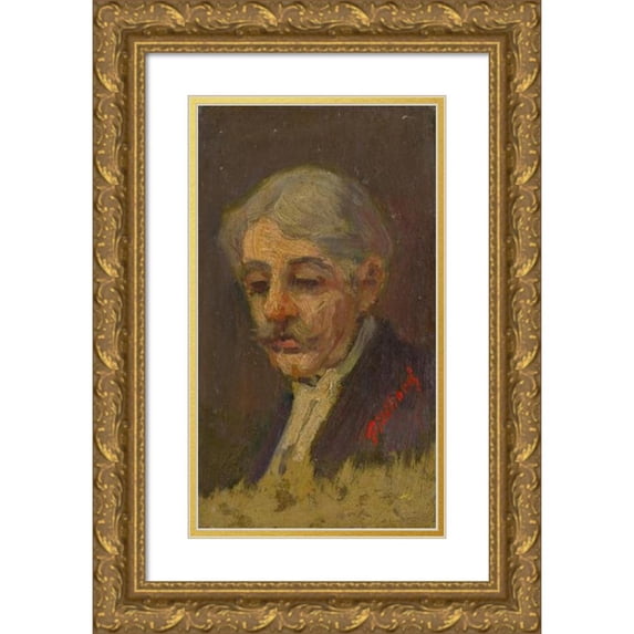 Ľudovít Pitthordt 10x14 Gold Ornate Wood Frame and Double Matted Museum Art Print Titled - Portrait of an Old Man with Half-Closed Eyes (1930)