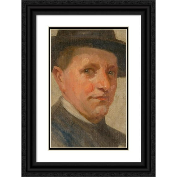 Ľudovít Pitthordt 13x18 Black Ornate Wood Framed Double Matted Museum Art Print Titled - Head Study of a Man (1900)