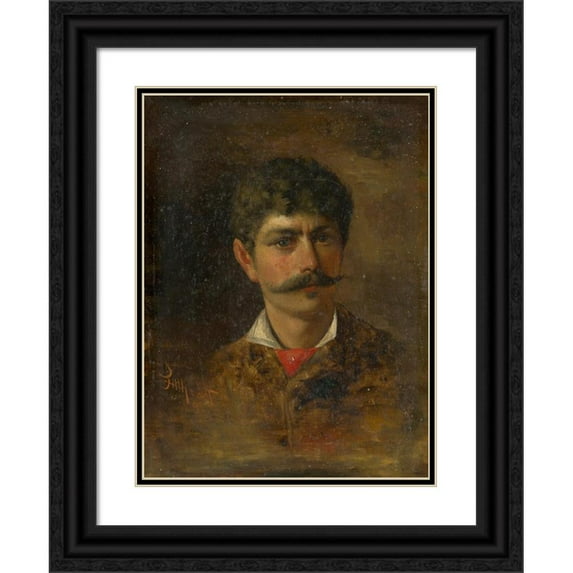 Ľudovít Pitthordt 14x18 Black Ornate Wood Framed Double Matted Museum Art Print Titled - Man with Moustache (1892)