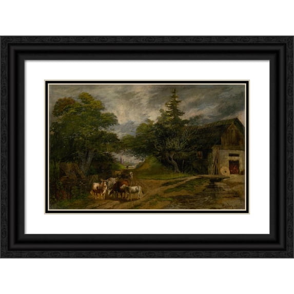 Ľudovít Čordák 14x11 Black Ornate Wood Framed Double Matted Museum Art Print Titled: Returning from Pasture (1886)