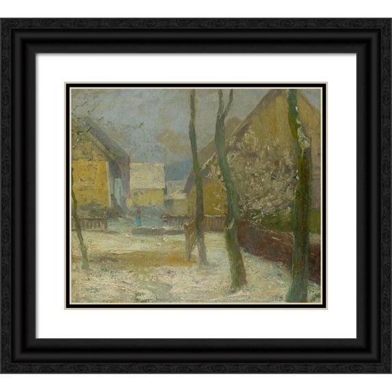 Ľudovít Čordák 14x12 Black Ornate Wood Framed Double Matted Museum Art Print Titled: Artist's Courtyard in Slanec in Winter (1907)