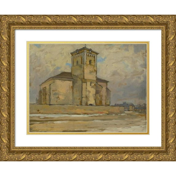 Ľudovít Čordák 18x15 Gold Ornate Wood Frame and Double Matted Museum Art Print Titled - Church in Moldova (1923)