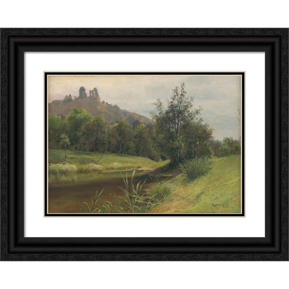 Ľudovít Čordák 24x18 Black Ornate Framed Double Matted Museum Art Print Titled: Mocarina Under the Slanecky Castle (1896)