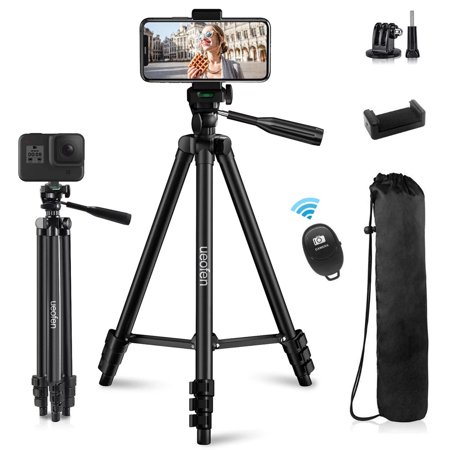 ueofen 51" Inch Aluminum Camera Tripod with Universal Smartphone Mount + Bluetooth Wireless Remote Control Camera Shutter For all iPhone, Samsung and Most Smartphones