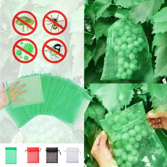 ufehgfjh 100-Pack 7 x 9 cm Fruit Protection Mesh Bags Drawstring Breathable Netting For Grapes Strawberries Berries Anti-Bird Insect Harvest Protection Reusable Garden Bags fruit protection