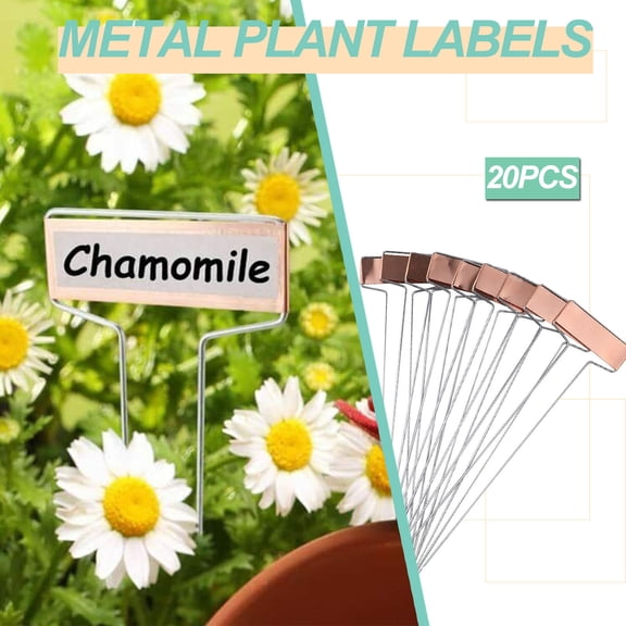 ufehgfjh 20-Pack Copper Metal T-Type Garden Plant Labels Durable Engrave-Ready Brass Markers Weather-Resistant Herb Tree Tags Writable Nursery Name Plates Garden Labels