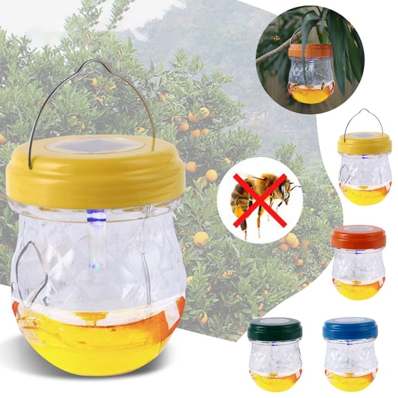 ufehgfjh 2pcs Solar Bee And Wasp Trap Outdoor LED Insect Catcher Weatherproof Fruit Fly Drosophila Trap Eco-Friendly Pest Control For Garden Patio yard trap set