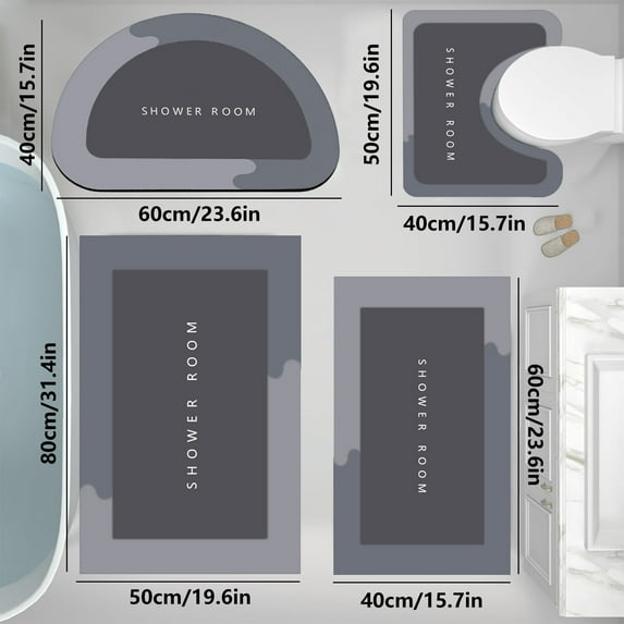 ufehgfjh 4 Piece Bathroom Toilet Mat Set Large Size Super Absorbent Dry Washable Non Slip Backing Easy Cleaning Perfects for Any Home Hotel Shower Room