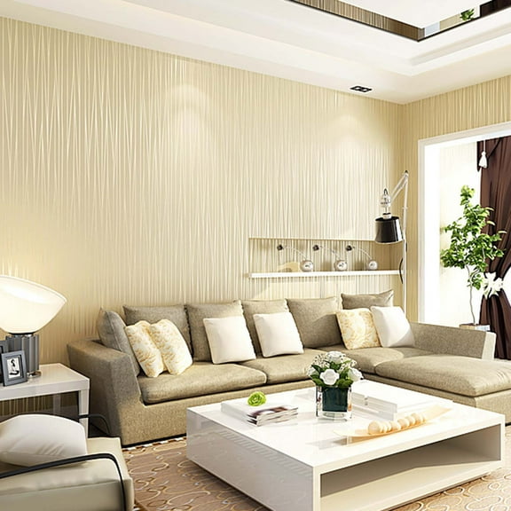 ufehgfjh 53X910cm Modern Non-Woven Wallpaper Roll Glitter Stripe Textured Flocking Striped Wallcoverings for Bedroom Living Room