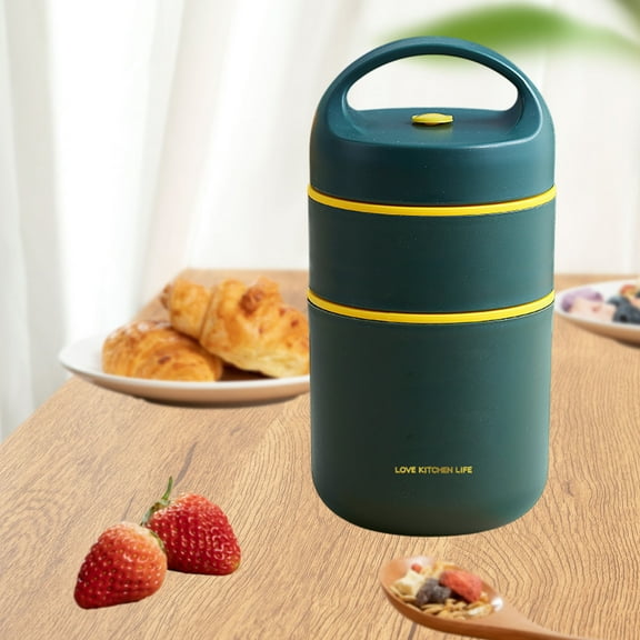 ufehgfjh 680ml Stainless Steel Insulated Lunch Box - 3-Layer Thermal Soup Thermos with Foldable Spoon, Portable Blue Food Jar for Office (19.5x9.6x9.6cm, 270g)