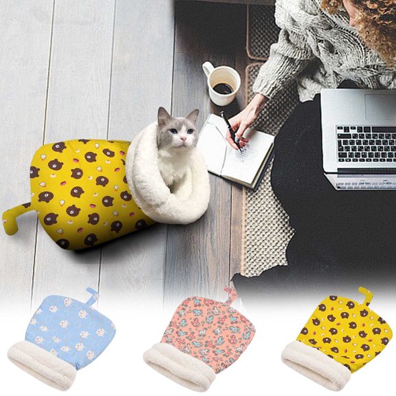 ufehgfjh Cat Beds Kitten Bed Pet Sleeping Bag Lamb Plushs Thickened Pocket Type Winter Linen Sleeping Bag Pet Pet Sleeping Bag Thick Scratch-Resistant Washable for Study and Entryway and Dorm