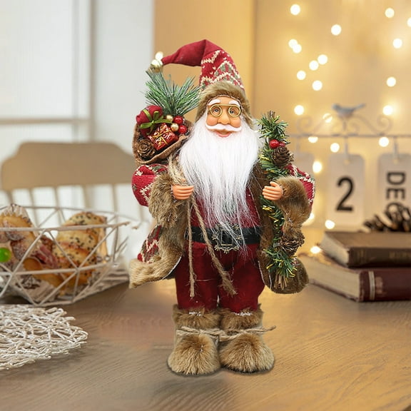 ufehgfjh Festival Gift 12 Inch Tall Standing Red Brown Clothes White Beard Santa Claus Back Gift Bag Christmas Home Scene Decoration Ornament