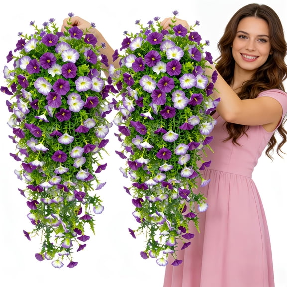 ufehgfjh Gifts Garden Decor Artificial Violet Wall Hanging Rattan Basket Simulated Trailing Vine Floral Wall Panel Rustic Porch Patio Indoor Outdoor Decorative Floral Accent