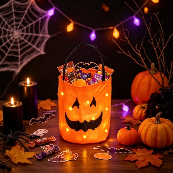 ufehgfjh LED Halloween Candy Bag Lighted Reusable Polyester Tote for Trick or Treat Party Supplies Favors Multipurpose Bucket