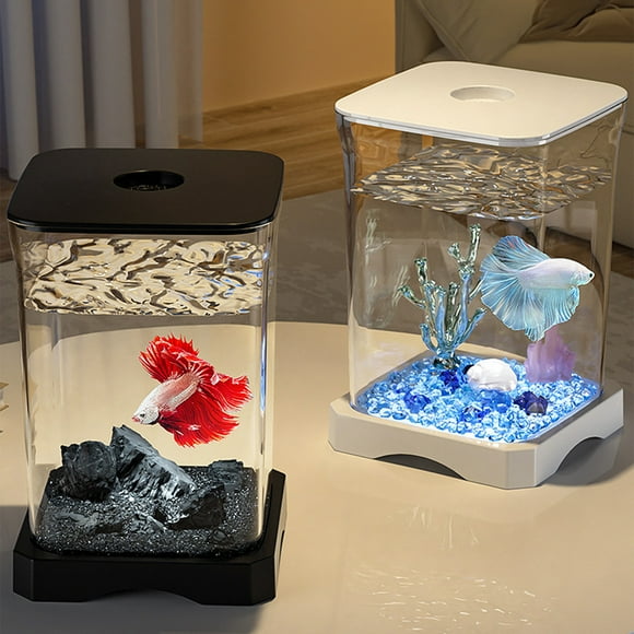 ufehgfjh Mini Aquarium Self Cleaning Desktop Ecology Aquarium LED Lighting Cubes Shaped Aquarium Starters Creatives Rotary Aquarium Get It Today