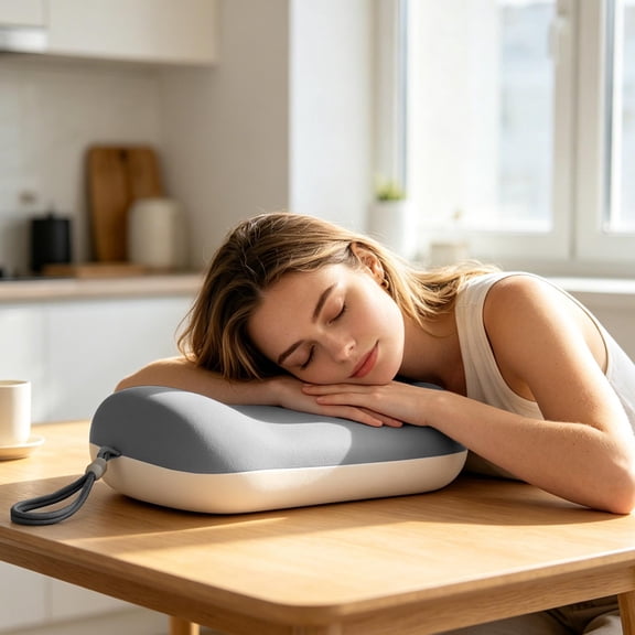 ufehgfjh Slow Rebound Multifunctional Cotton Nap Pillow Portable Neck Protection Pillow with Ice Silk Summer Cool Feeling