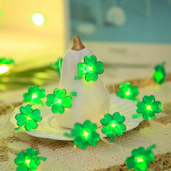 ufehgfjh St. Patrick's Day Four-Leaf String Lights Battery-Operated Green LED Shamrock Party Garland Festive Pub Bar Parade Holiday Decoration Indoor Outdoor Seasonal lighting decor