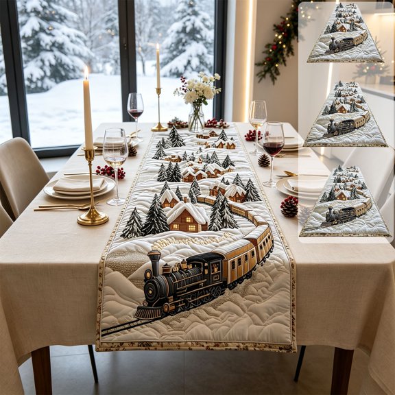 ufehgfjh Table Runner Table Runners Christmas Train Polyester Quilted Table Runner Winter Holiday Dining Table Decor Festive Soft-Touch for Dining Room and Living Room and Dorm Random Shipment