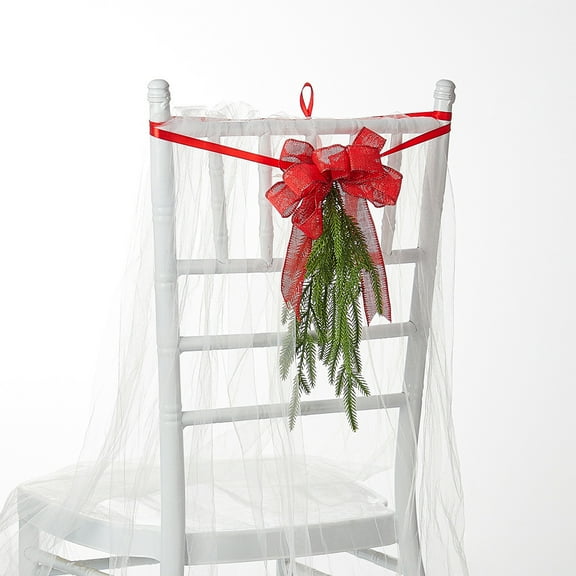 ufehgfjh Christmas Forest Chair Back Flowers Red Bow Aisle Decoration Flowers Holiday Banquet Berry Needle Chair Tied Flowers