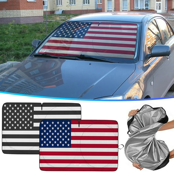 ufehgfjh Windshield Sun Shade Flag USA Patriotic Design Foldable Car Front Window Sunshade For Sedans SUV Truck New Arrivals