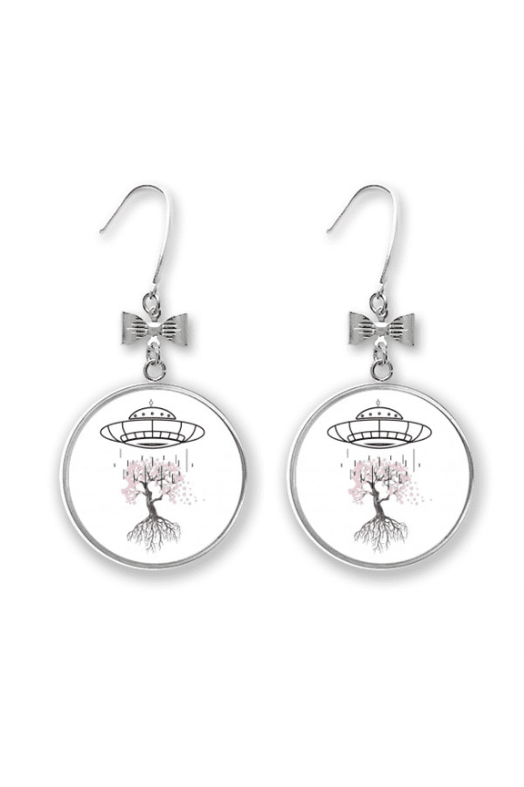ufo rain irrigates peach trees bow earrings drop stud pierced hook