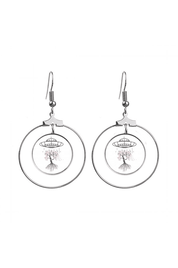 ufo rain irrigates peach trees earrings dangle hoop jewelry drop circle