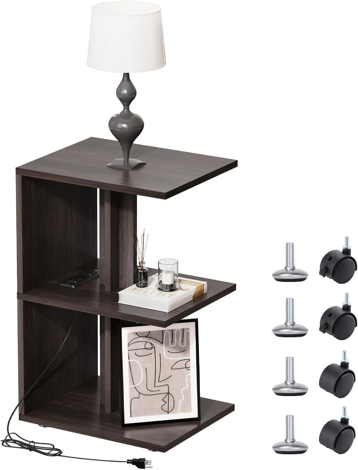 ughvbnk Nightstand with Charging Station Narrow End Side with USB Ports ...