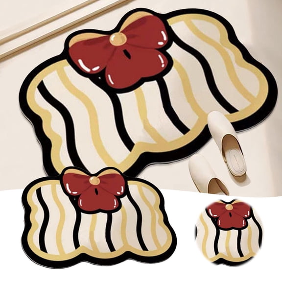 uhnmk Red Bowtie Bathroom Carpet Bow Shaped Floor Mat Highly Absorbent Soft Non Absorbent Quick Drying Bath Mat Carpet Rubber Diatomaceous Earth Shower Carpet