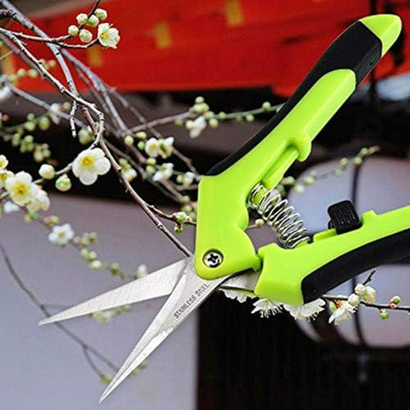 uhnmk Stainless Steel Green Ergonomic Handle Precision Cut Ergonomic Spring Action Scissors Spring Craft Shears with Stainless Steel Garden