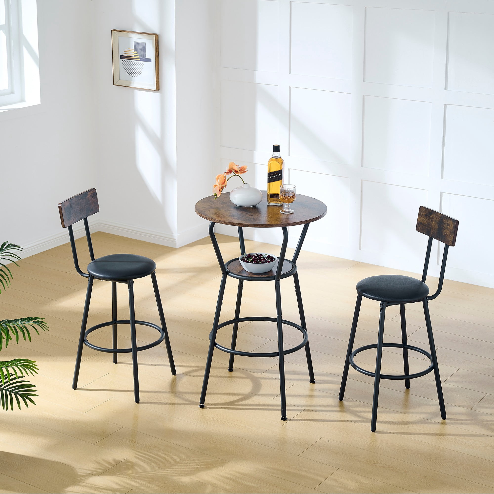 uhomepro 3-Piece Modern Bar Table Set with 2 Leather Stools, Dining ...